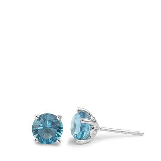 Stud earrings Silver Quartz crystal Blue, 2 Stones Rhodium plated Ø7 mm