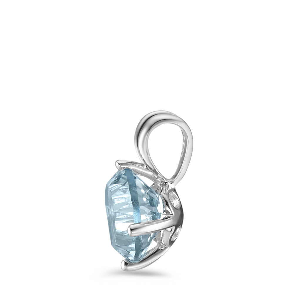 Pendant Silver Quartz crystal Aqua Rhodium plated Ø10 mm