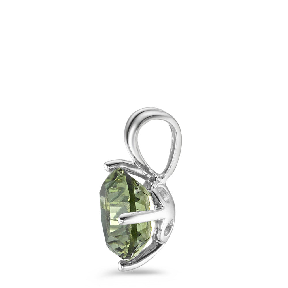 Pendant Silver Quartz crystal Olive green Rhodium plated Ø10 mm