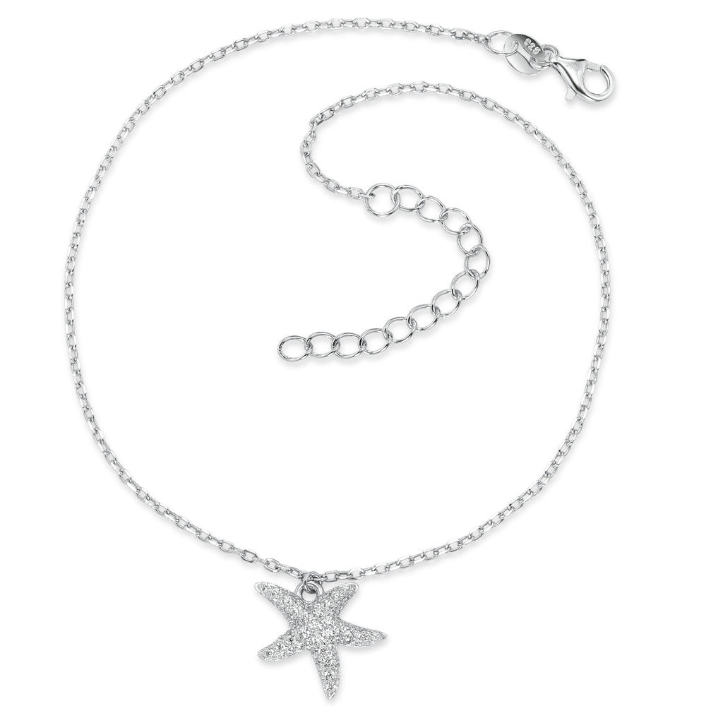 Anklet Silver Zirconia Rhodium plated Starfish 24-27 cm