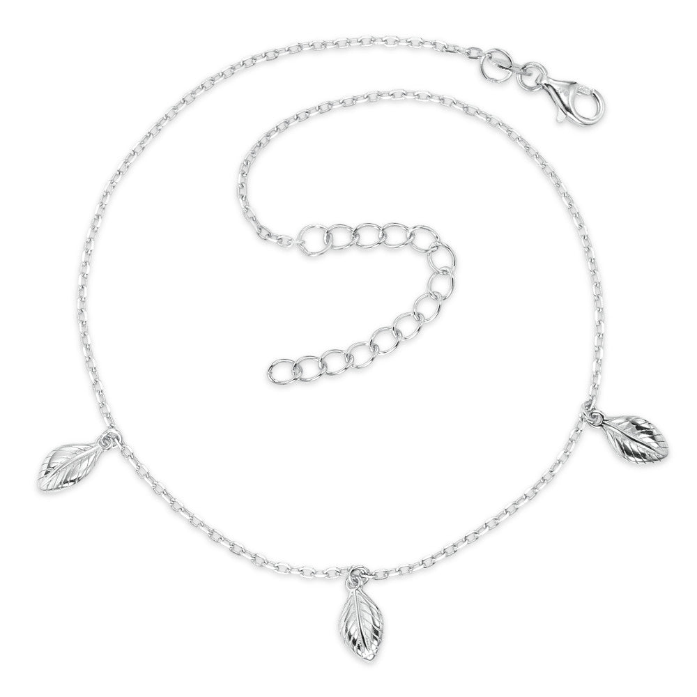 Anklet Silver Rhodium plated Leaf 24-28 cm