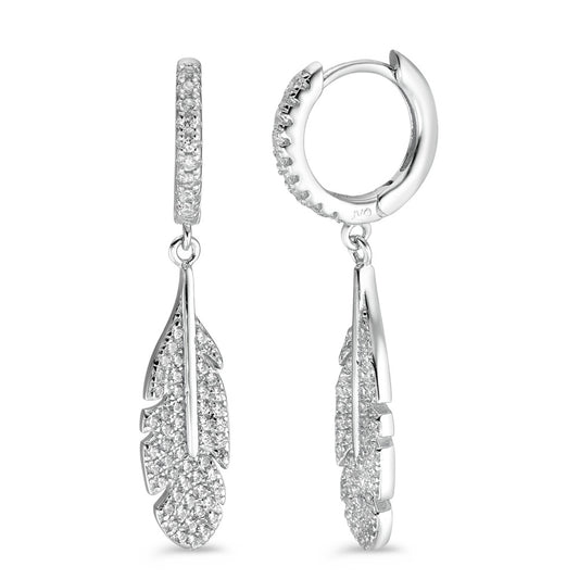 Hinged hoop Silver Zirconia Rhodium plated Feather