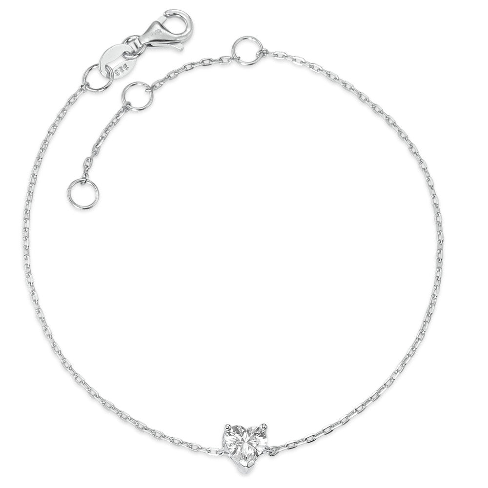 Bracelet Silver Zirconia Rhodium plated Heart 16-19 cm