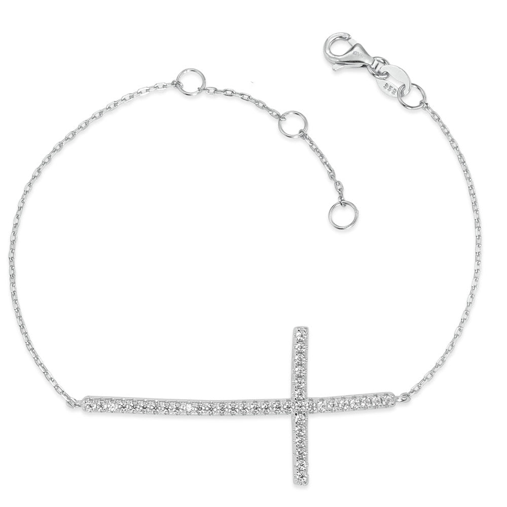 Bracelet Silver Zirconia Rhodium plated Cross 16-19 cm