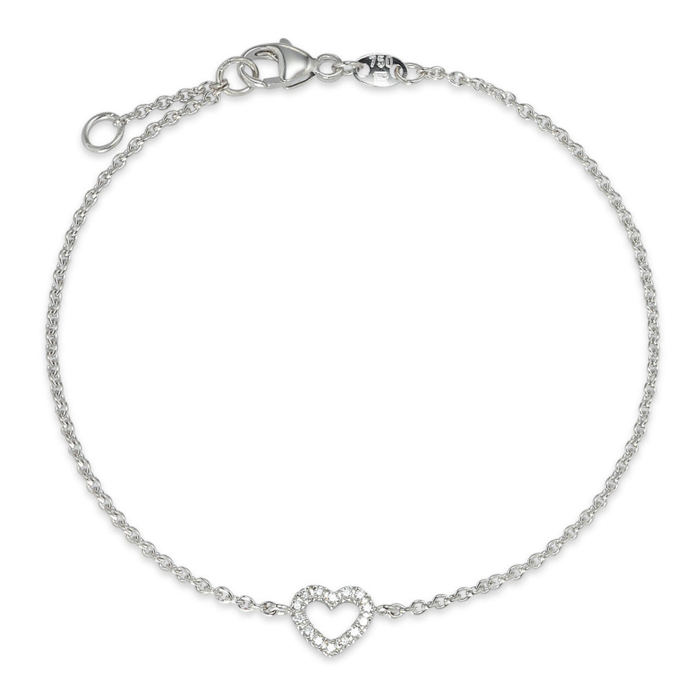 Bracelet 18k White Gold Diamond 0.07 ct, 14 Stones, w-si Heart 17-18 cm