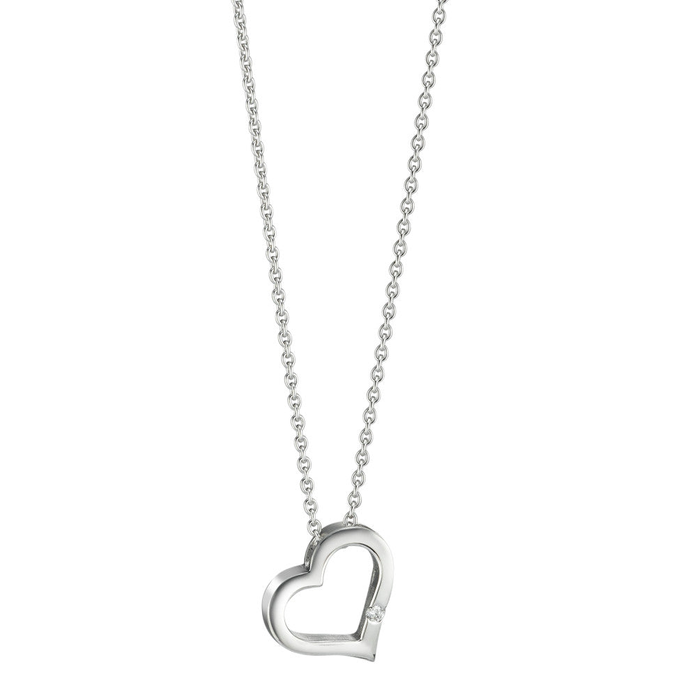 Necklace 18k White Gold Diamond 0.015 ct, w-si Heart 40-42 cm