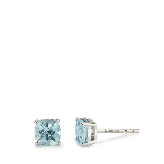 Stud earrings 9k White Gold Topaz Blue, 2 Stones Ø5 mm