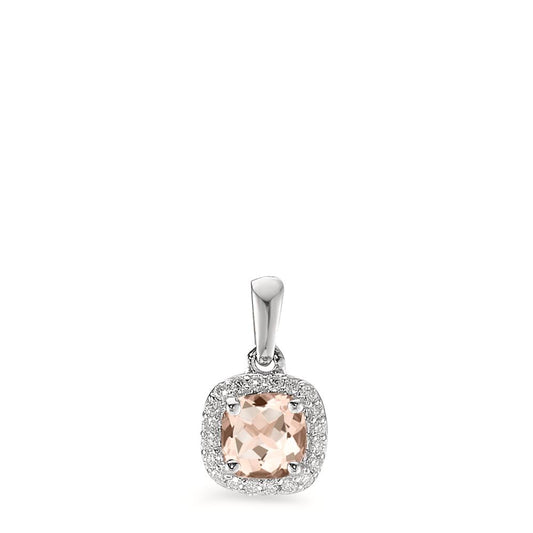 Pendant 9k White Gold Morganite Champagne, 0.35 ct, round, Diamond White, 0.06 ct, 20 Stones, w-pi3 Ø6.5 mm