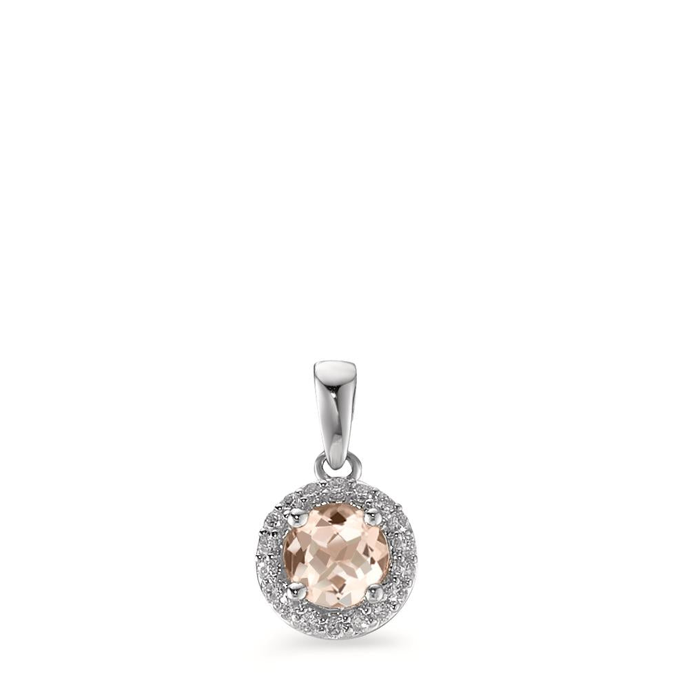 Pendant 9k White Gold Morganite Champagne, 0.33 ct, round, Diamond White, 0.06 ct, 18 Stones, w-pi3 Ø6.5 mm