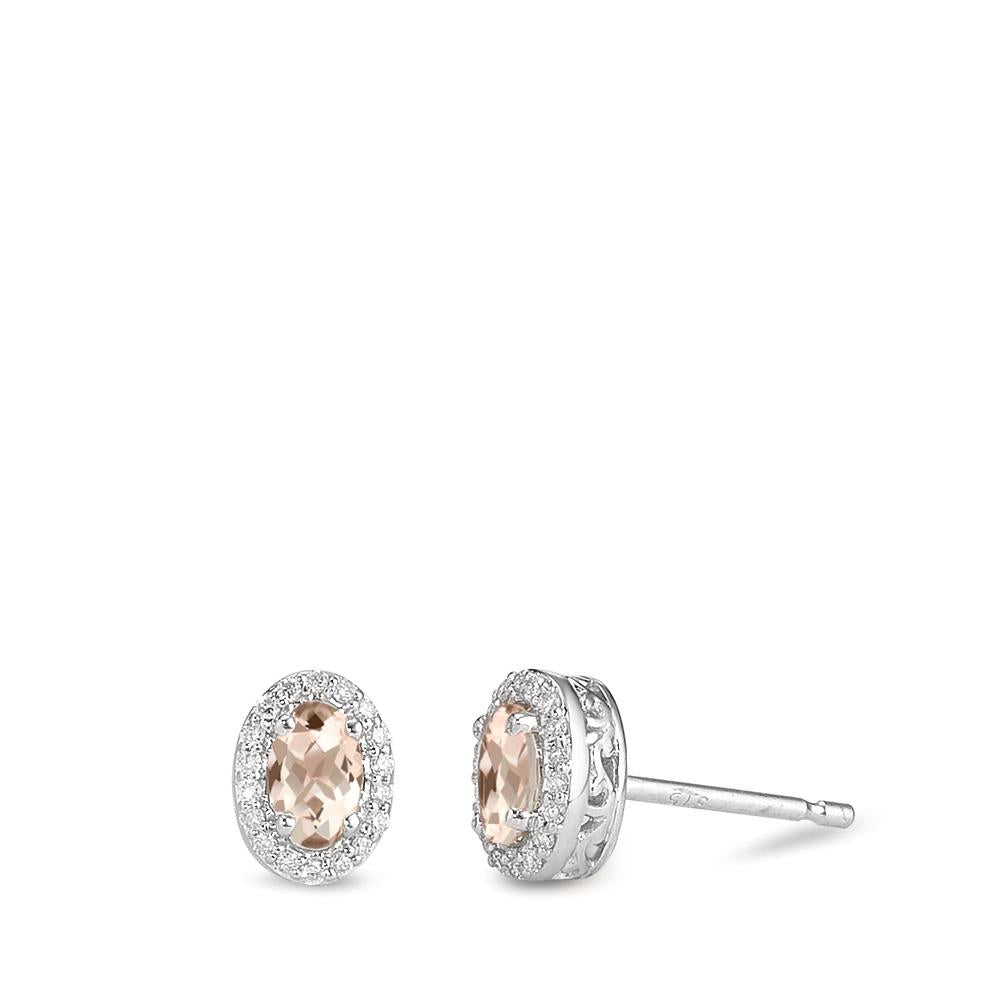 Stud earrings 9k White Gold Morganite Champagne, 0.40 ct, 2 Stones, oval, Diamond White, 0.12 ct, 36 Stones, w-pi3