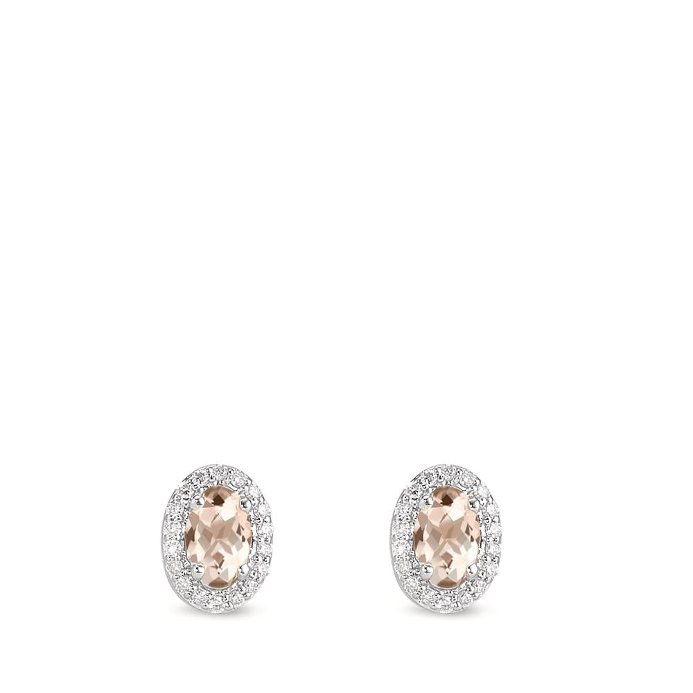 Stud earrings 9k White Gold Morganite Champagne, 0.40 ct, 2 Stones, oval, Diamond White, 0.12 ct, 36 Stones, w-pi3