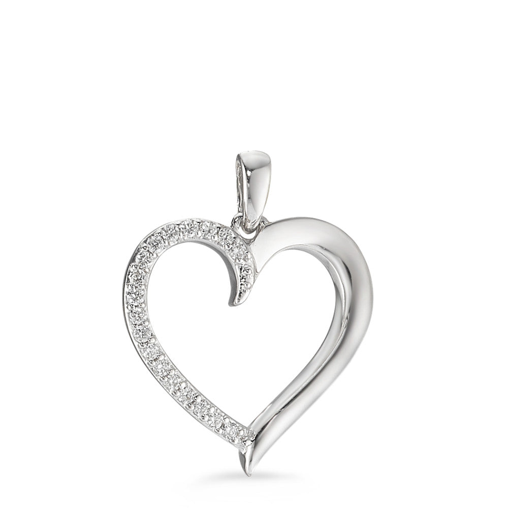 Pendant 9k White Gold Diamond 0.07 ct, 18 Stones, w-pi3 Heart Ø14 mm