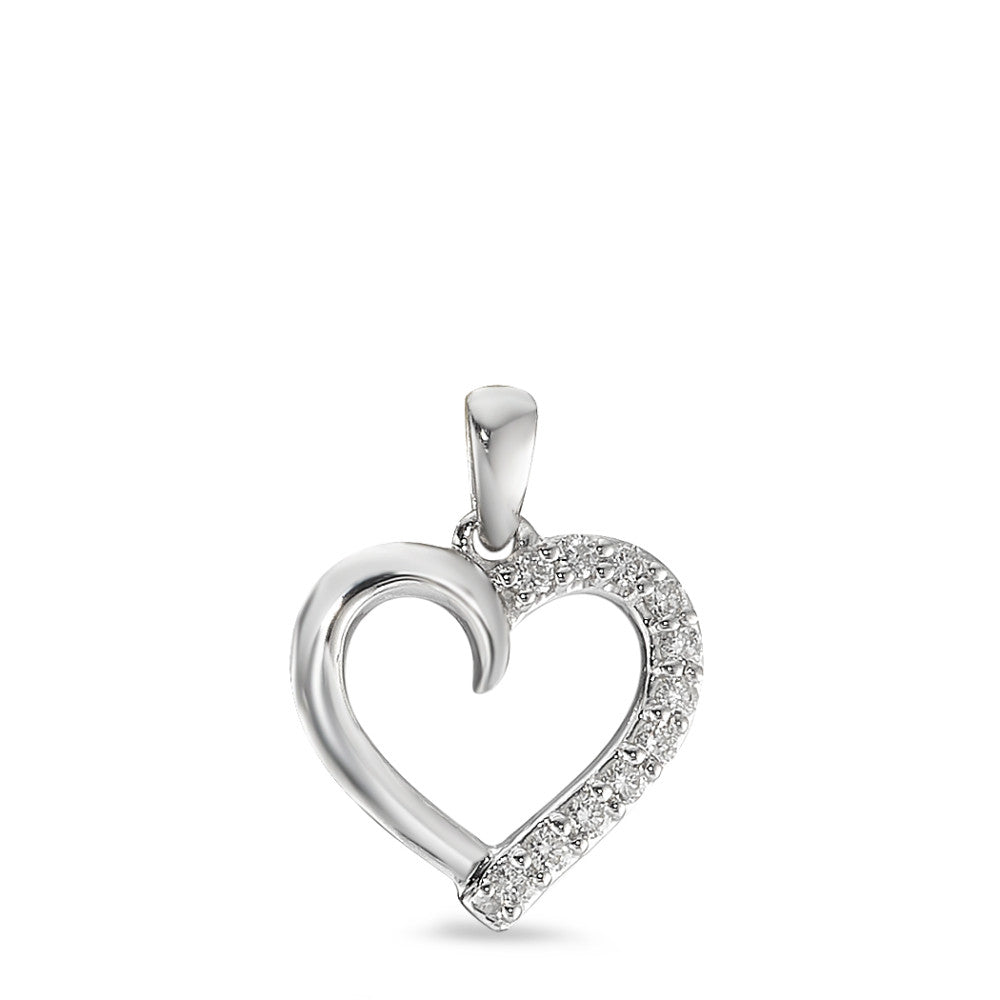 Pendant 9k White Gold Diamond 0.10 ct, 11 Stones, w-pi3 Heart Ø11 mm