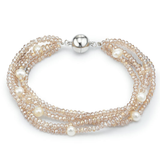 Bracelet Stainless steel Crystal Champagne Freshwater pearl 19 cm