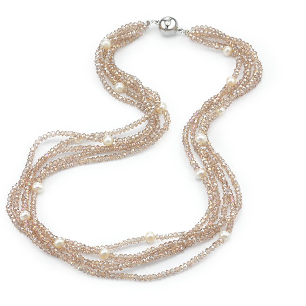 Necklace Stainless steel Crystal Champagne Freshwater pearl 45 cm