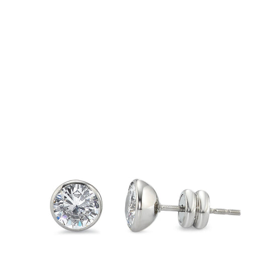 Stud earrings Stainless steel Zirconia 2 Stones Ø6.5 mm