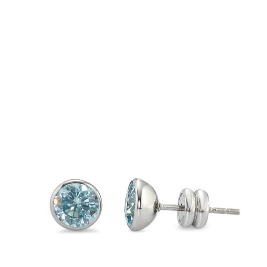 Stud earrings Stainless steel Zirconia Aqua, 2 Stones Ø6.5 mm