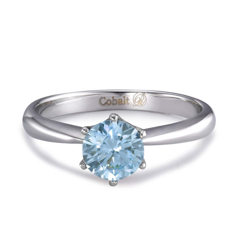 Solitaire ring Cobalt Zirconia Aqua