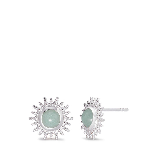 Stud earrings Silver Aventurine 2 Stones Rhodium plated Sun Ø11.5 mm