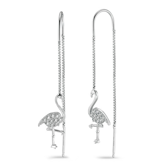 Threader Earrings Silver Zirconia Rhodium plated Flamingo