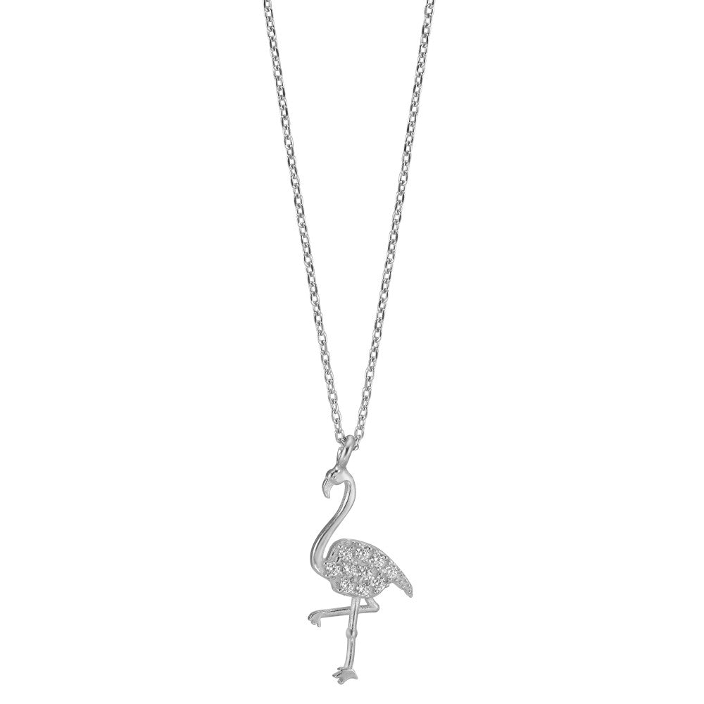 Necklace Silver Zirconia Rhodium plated Flamingo 40-42 cm