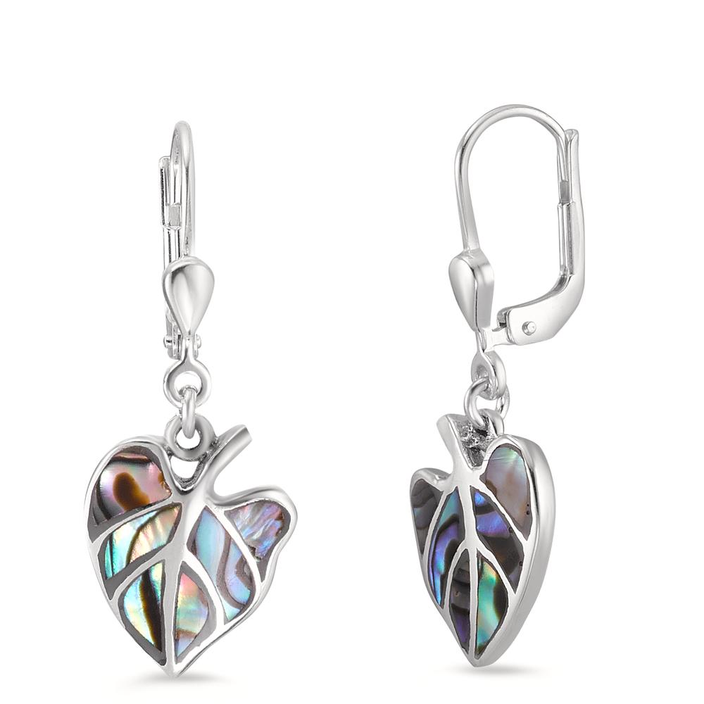 Drop Earrings Silver Abalone Leaf