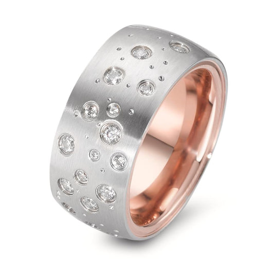 Ring Stainless steel Zirconia 19 Stones Rose IP coated