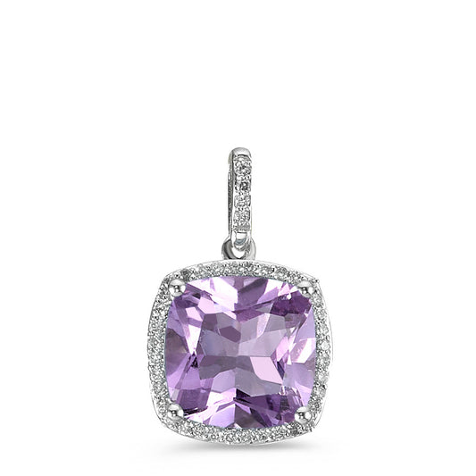 Pendant 18k White Gold Amethyst Violet, Diamond White, 0.12 ct, 40 Stones, w-pi3 Ø11 mm