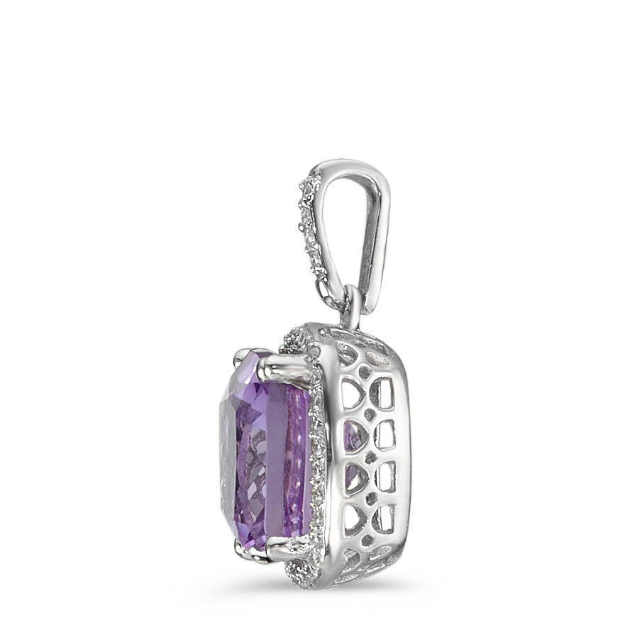 Pendant 18k White Gold Amethyst Violet, Diamond White, 0.12 ct, 40 Stones, w-pi3 Ø11 mm