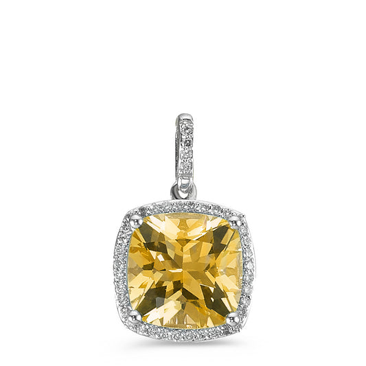 Pendant 18k White Gold Citrine Golden, Diamond White, 0.12 ct, 40 Stones, w-pi3 Ø11 mm