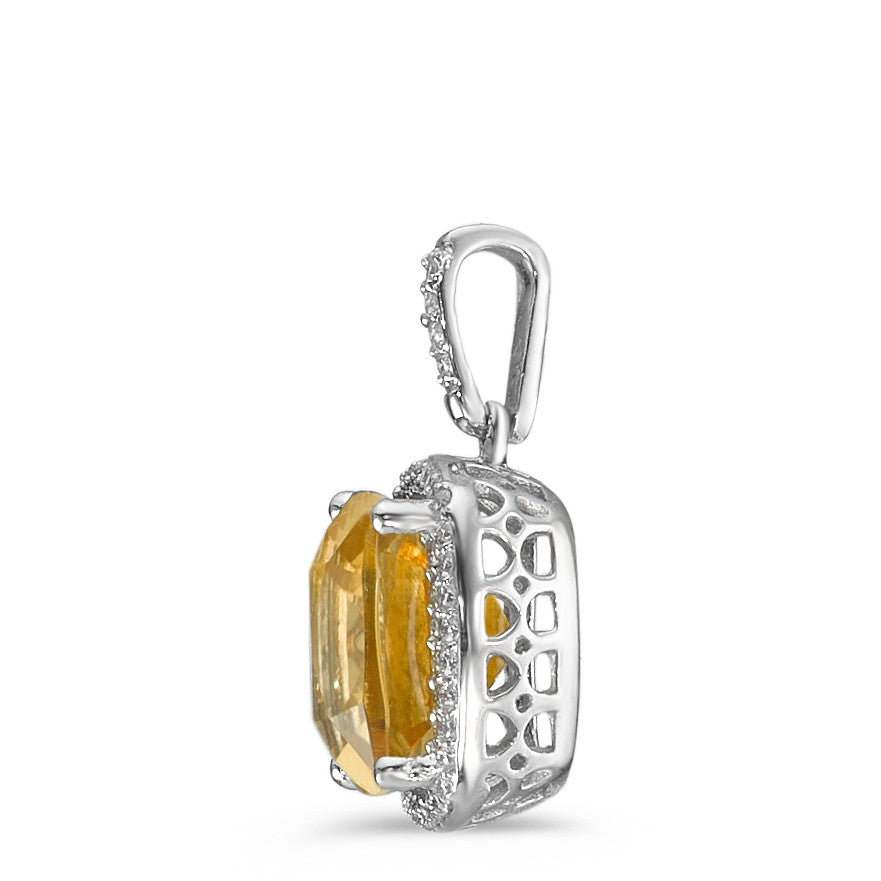 Pendant 18k White Gold Citrine Golden, Diamond White, 0.12 ct, 40 Stones, w-pi3 Ø11 mm