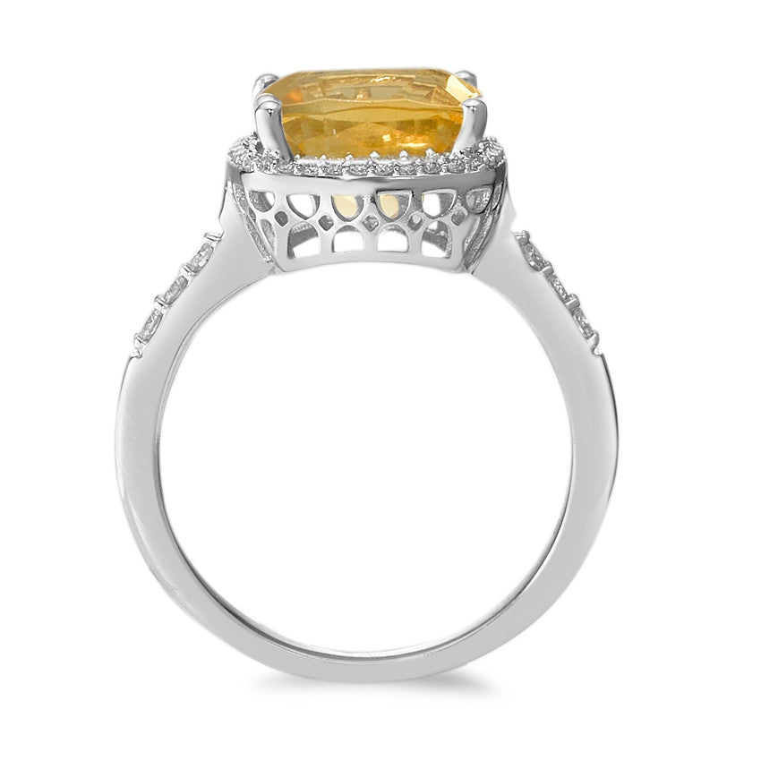 Ring 18k White Gold Citrine Golden, Diamond White, 0.20 ct, 42 Stones, w-pi3 Ø11 mm