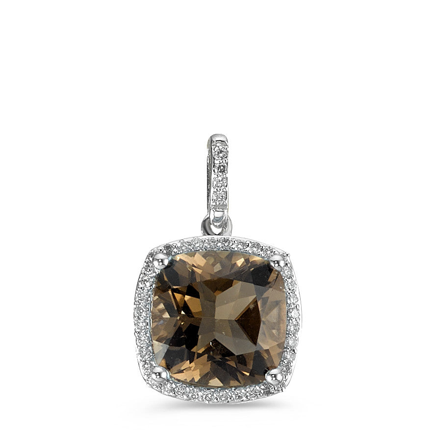 Pendant 18k White Gold Smoky quartz, Diamond White, 0.12 ct, 40 Stones, w-pi3 Ø11 mm