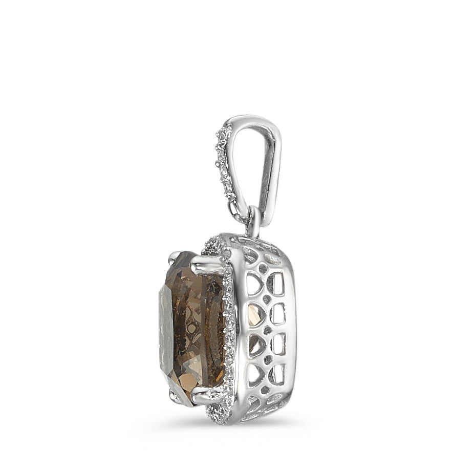 Pendant 18k White Gold Smoky quartz, Diamond White, 0.12 ct, 40 Stones, w-pi3 Ø11 mm