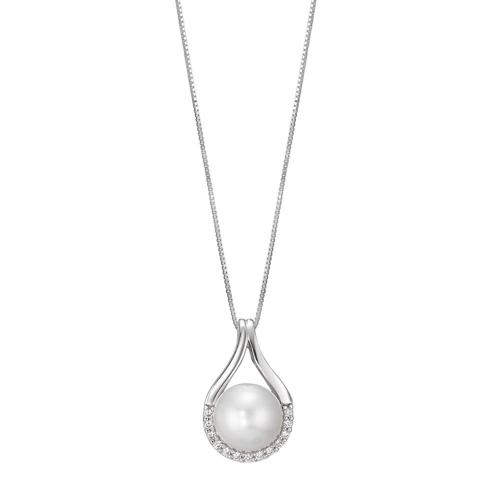 Necklace 18k White Gold Zirconia 13 Stones Freshwater pearl 42 cm