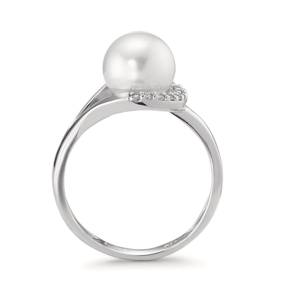 Ring 18k White Gold Zirconia 13 Stones Freshwater pearl