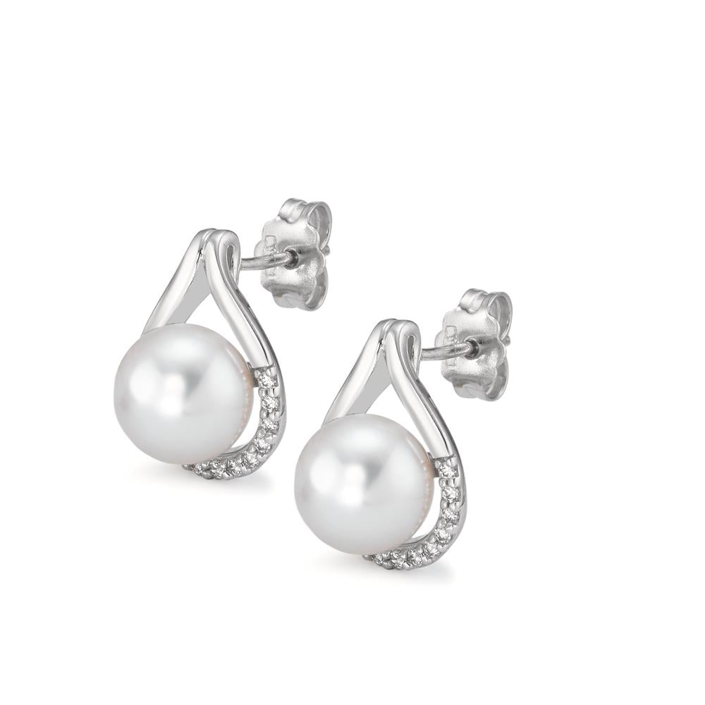 Stud earrings 18k White Gold Zirconia 26 Stones Freshwater pearl