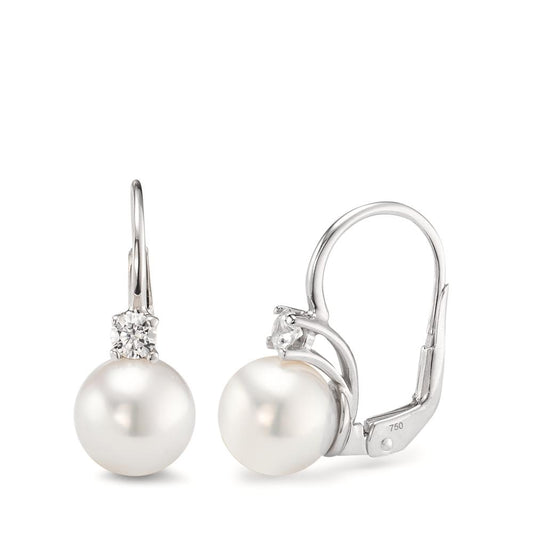 Drop Earrings 18k White Gold Zirconia 2 Stones Freshwater pearl