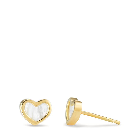 Stud earrings 18k Yellow Gold Mother of pearl Heart Ø6.5 mm