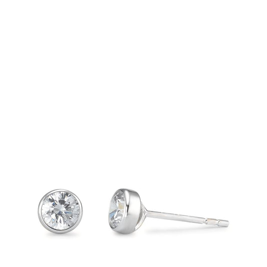 Stud earrings 18k White Gold Zirconia 2 Stones Ø5 mm