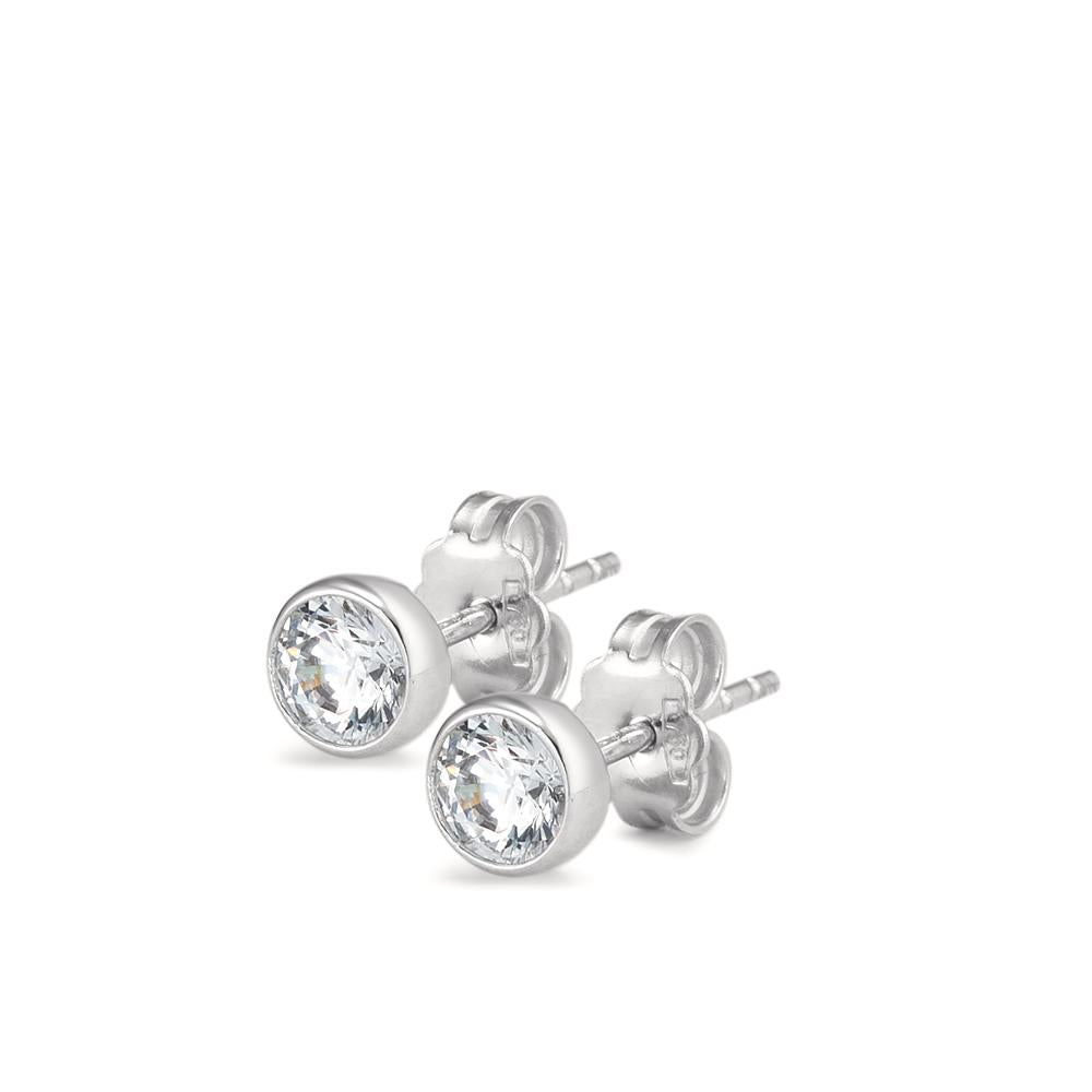 Stud earrings 18k White Gold Zirconia 2 Stones Ø5 mm