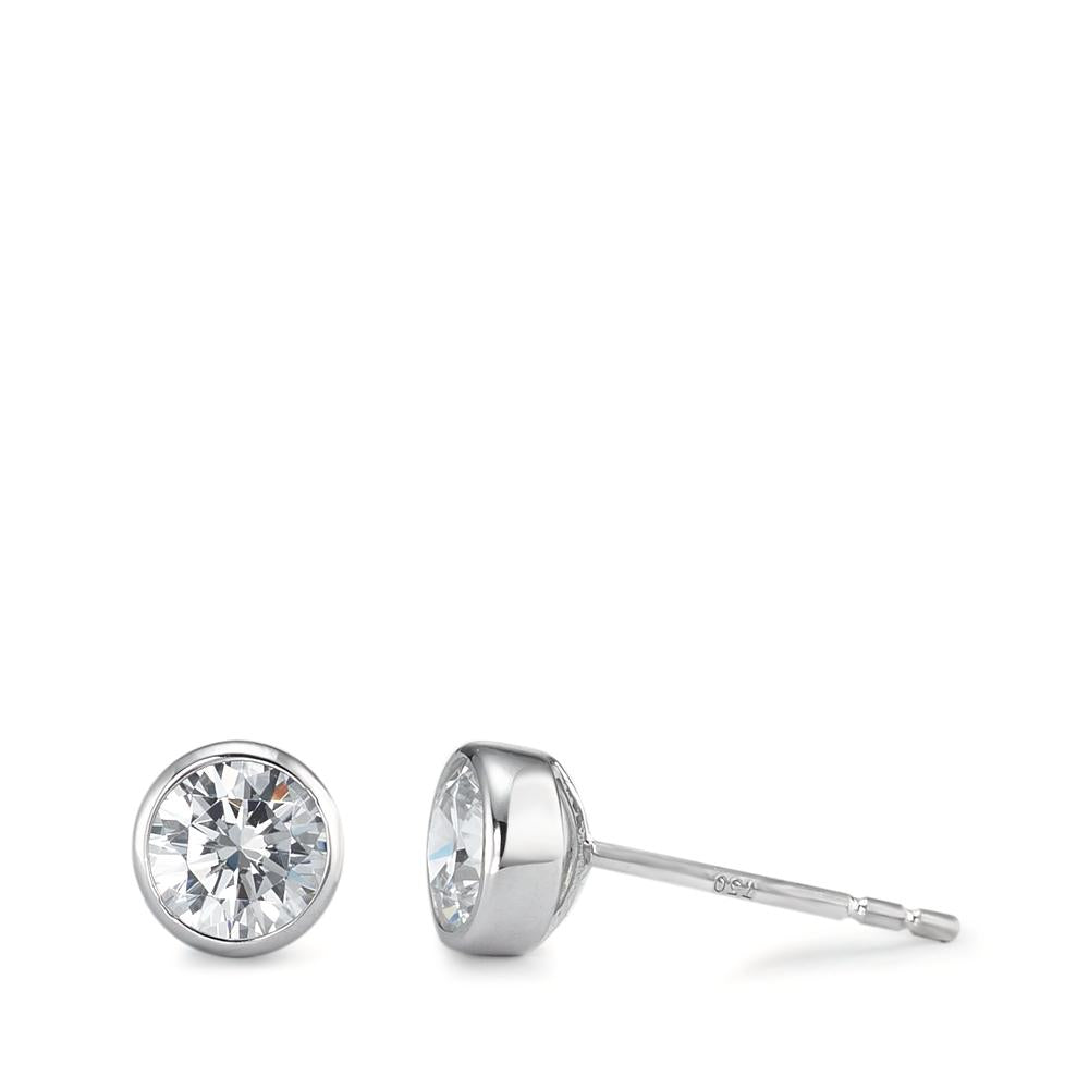 Stud earrings 18k White Gold Zirconia 2 Stones Ø5.5 mm