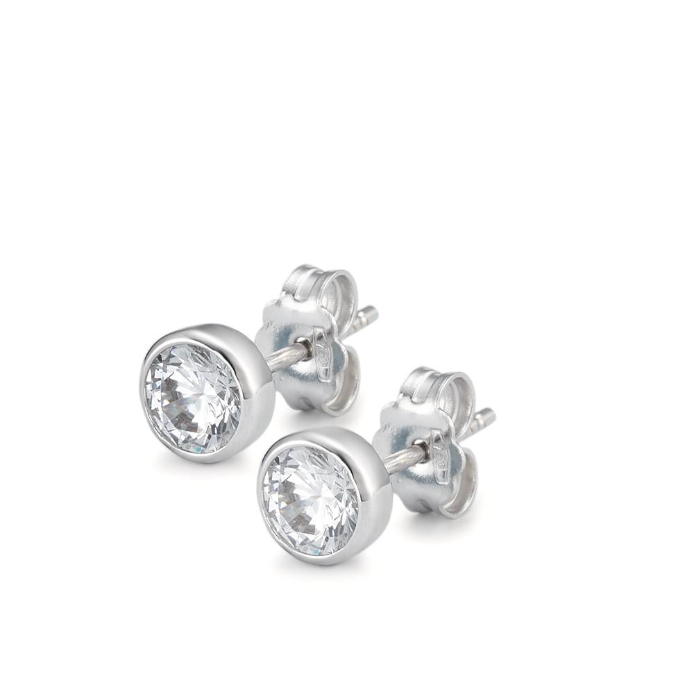 Stud earrings 18k White Gold Zirconia 2 Stones Ø5.5 mm