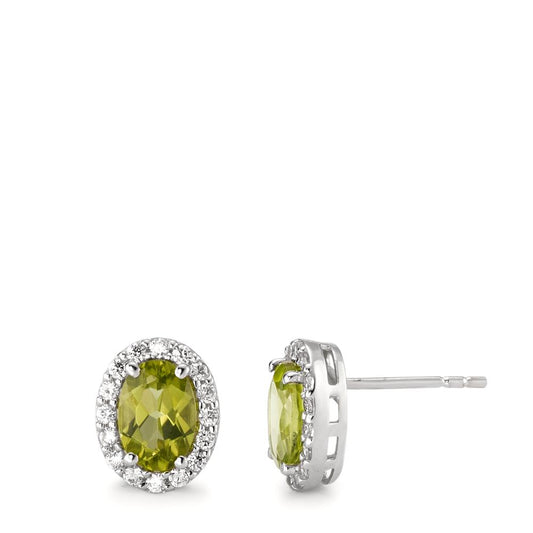 Stud earrings 18k White Gold Peridot, Zirconia White