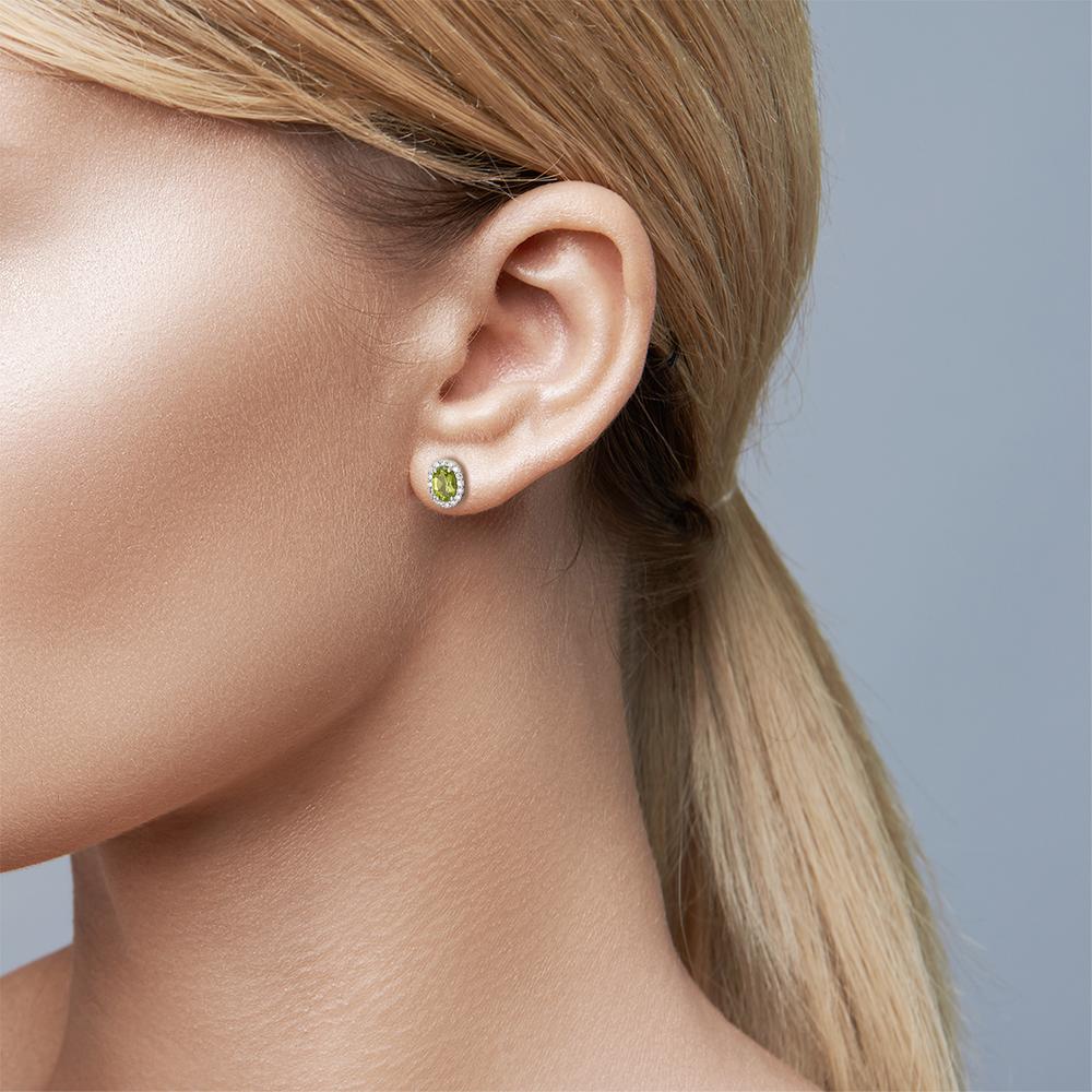 Stud earrings 18k White Gold Peridot, Zirconia White