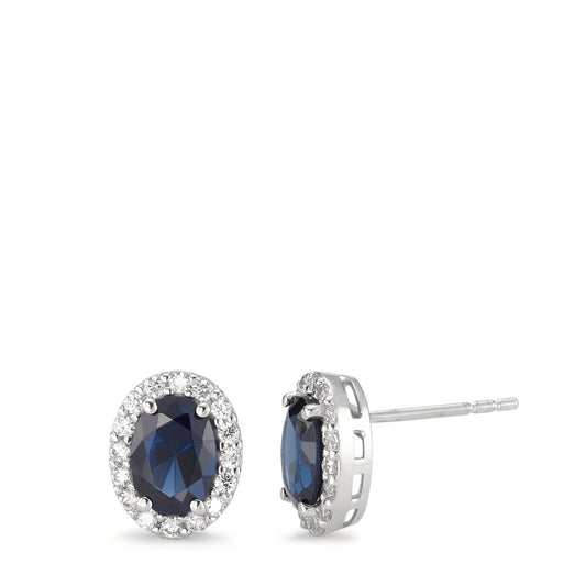 Stud earrings 18k White Gold Zirconia Sapphire blue