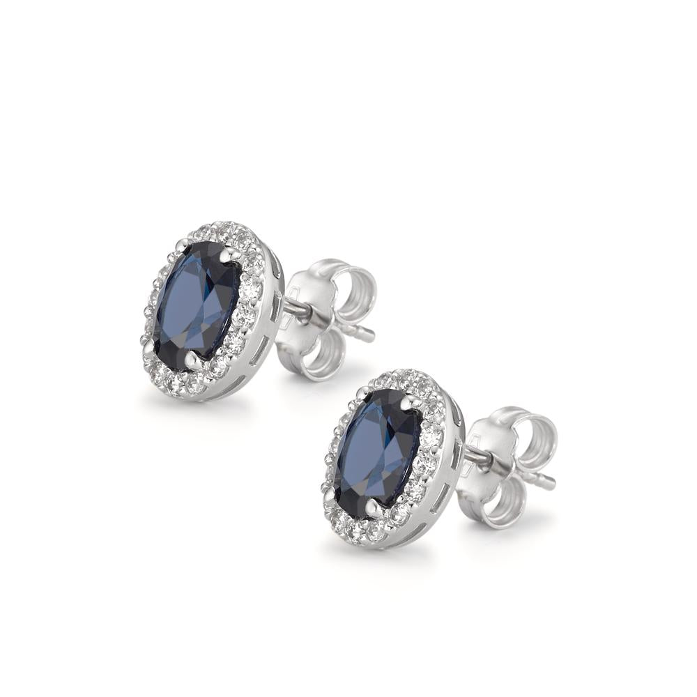 Stud earrings 18k White Gold Zirconia Sapphire blue