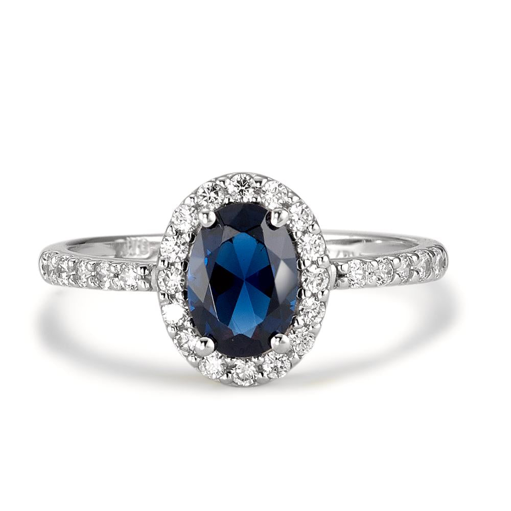 Ring 18k White Gold Zirconia Sapphire blue Ø10 mm