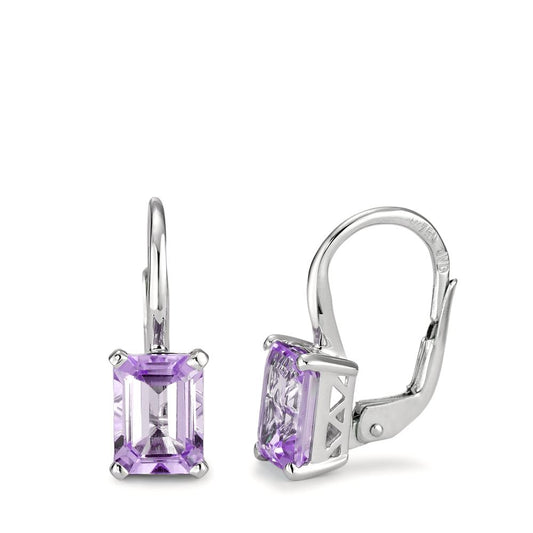 Drop Earrings 18k White Gold Amethyst 2 Stones