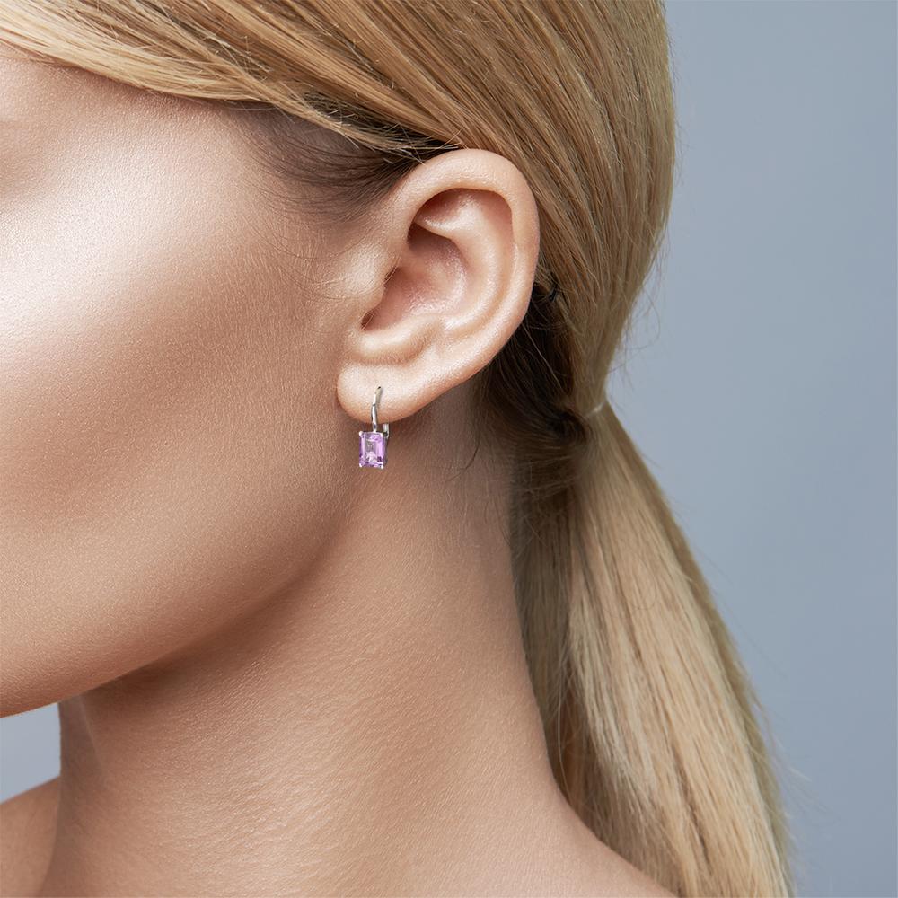 Drop Earrings 18k White Gold Amethyst 2 Stones